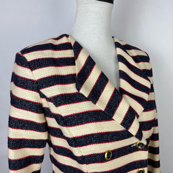 Cabi #5094 | Cruise Jacket Navy Cream Red Stripe Nautical Double Breasted Blazer - Picture 6 of 16